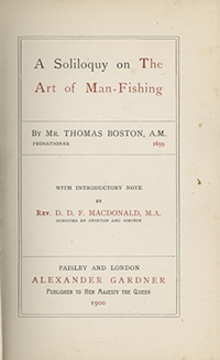 Book Title Page of A Soliloquy on the Art of Fishing for Men by Thomas Boston
