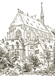 Illustration of the New Church, Strasburg, destroyed by fire in 1871