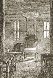 Illustration of the Interior of the ancient Vaudois Temple of Schoneberg (Wurtemberg) with Arnaud's Tomb