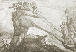 Illustration of Vaudois thrown over a precipice (after Jean Leger)