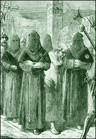 Condemned prisoners of the Spanish Inquisition being marched to the place of burning.