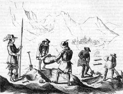 Vaudois women buried alive. (From contemporary engraving.)