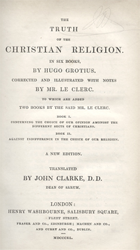 Title Page of The Truth of the Christian Religion in six Books, by the Hugo Grotius (1840 Edition in English)