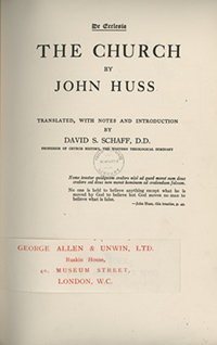 Title Page of De Ecclesia or The Church by John Huss.